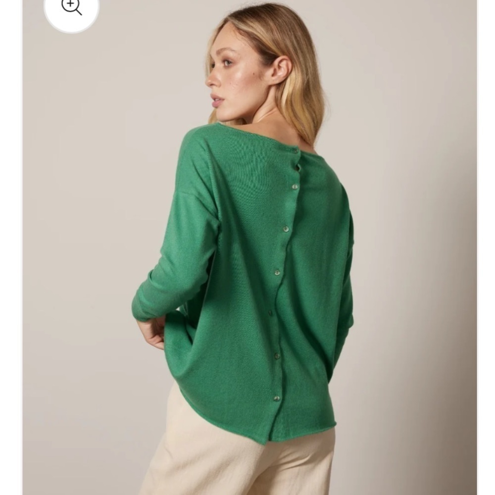 Cashmere Italy First Class Button Back Cashmere, Silk, Wool Blend Blue Sweater - Picture 2 of 11